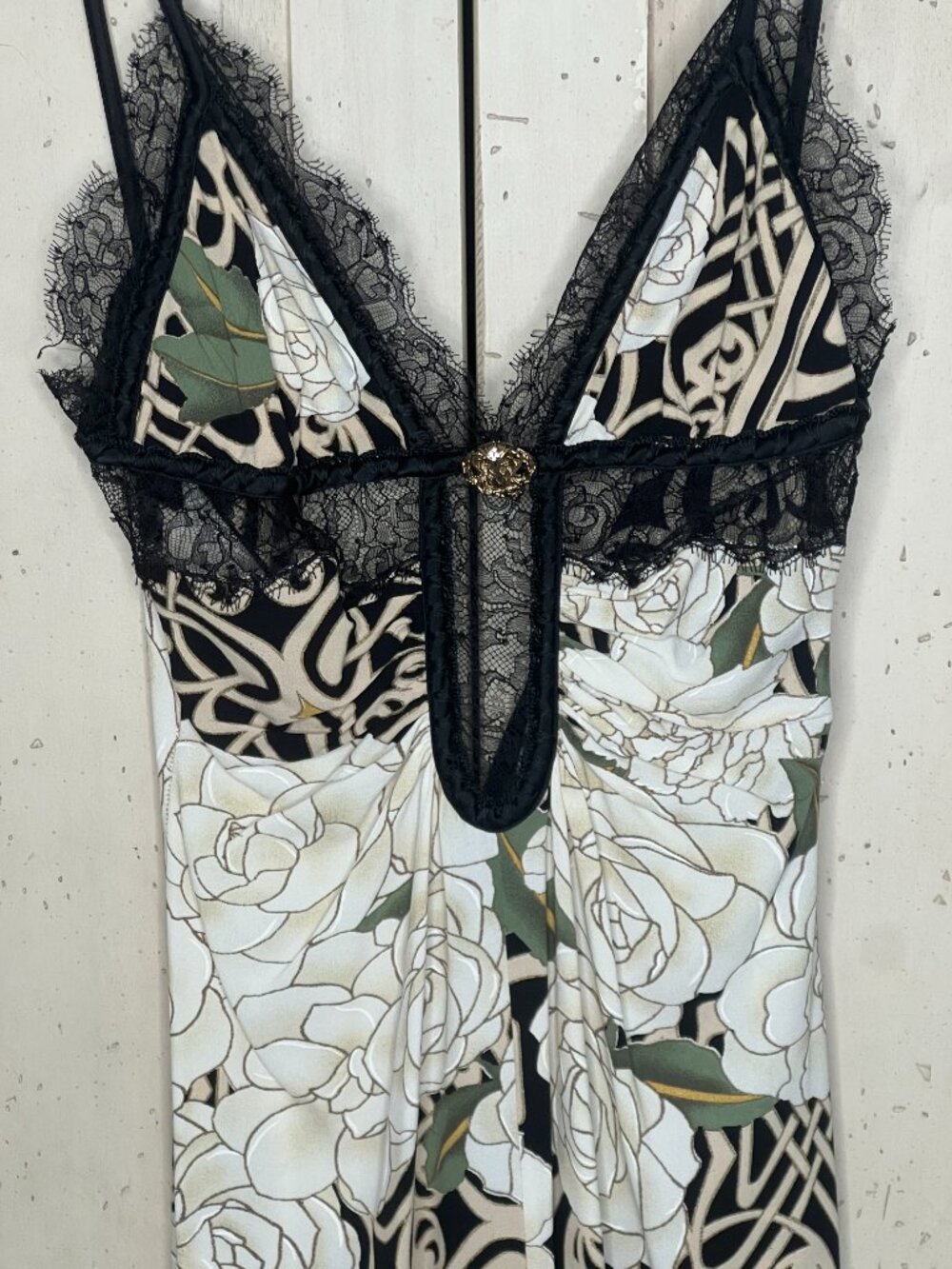 Roberto Cavalli Y2K Silk Rose Print Lace Slip Dress Art Nouveau IT 38 US 2 - Picture 4 of 15